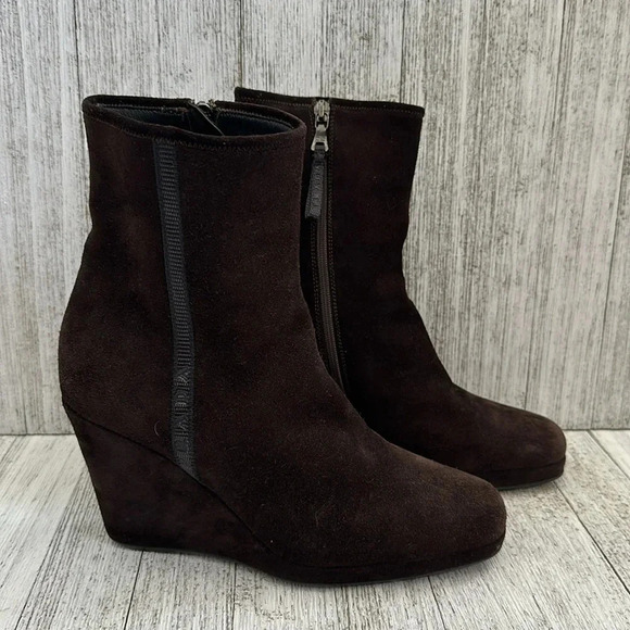 Prada Linea Rossa Brown Suede Wedge Boots - Picture 1 of 9